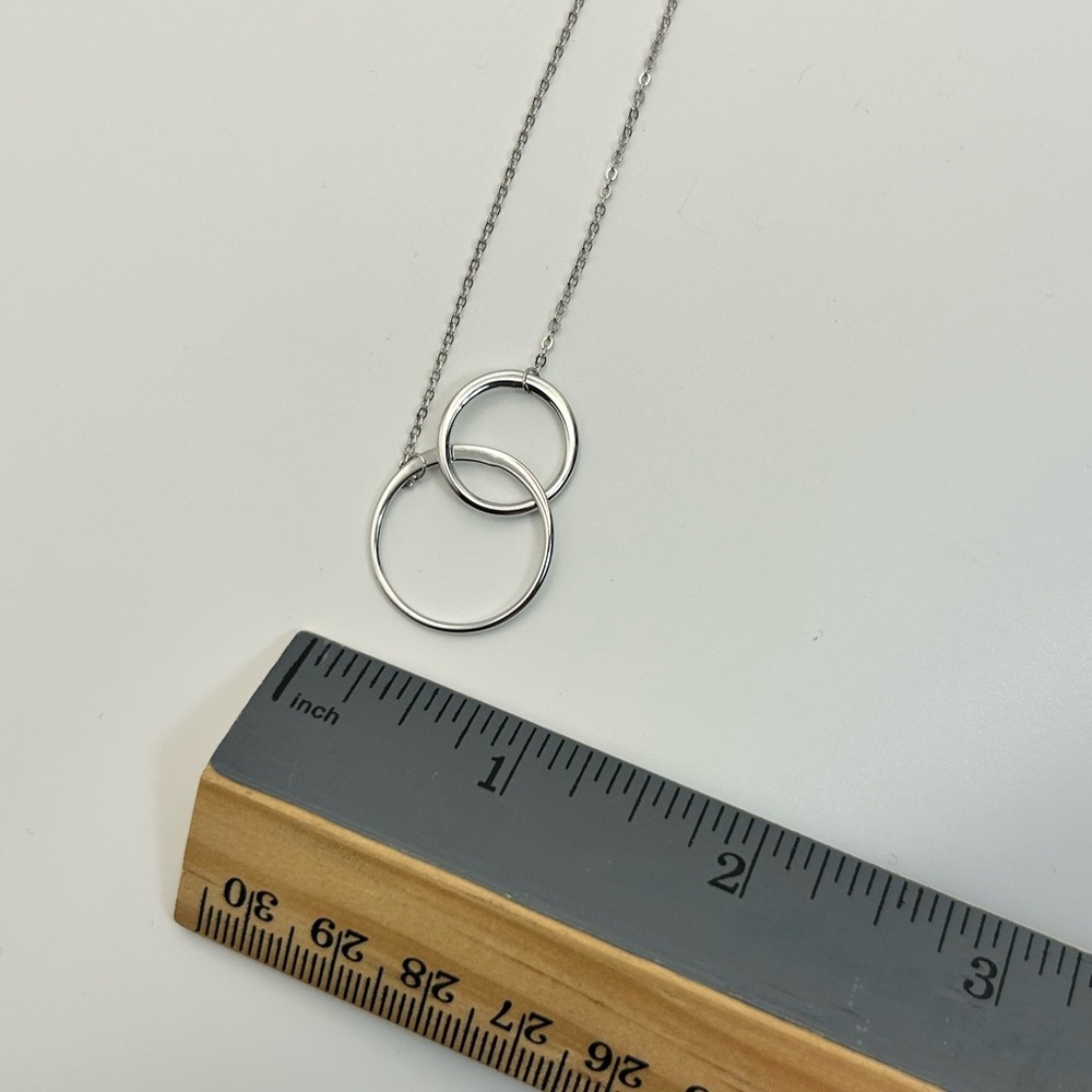 Sterling Silver Double Circle Necklace 18" Dainty Round Link Adjustable Chain - Picture 7 of 11